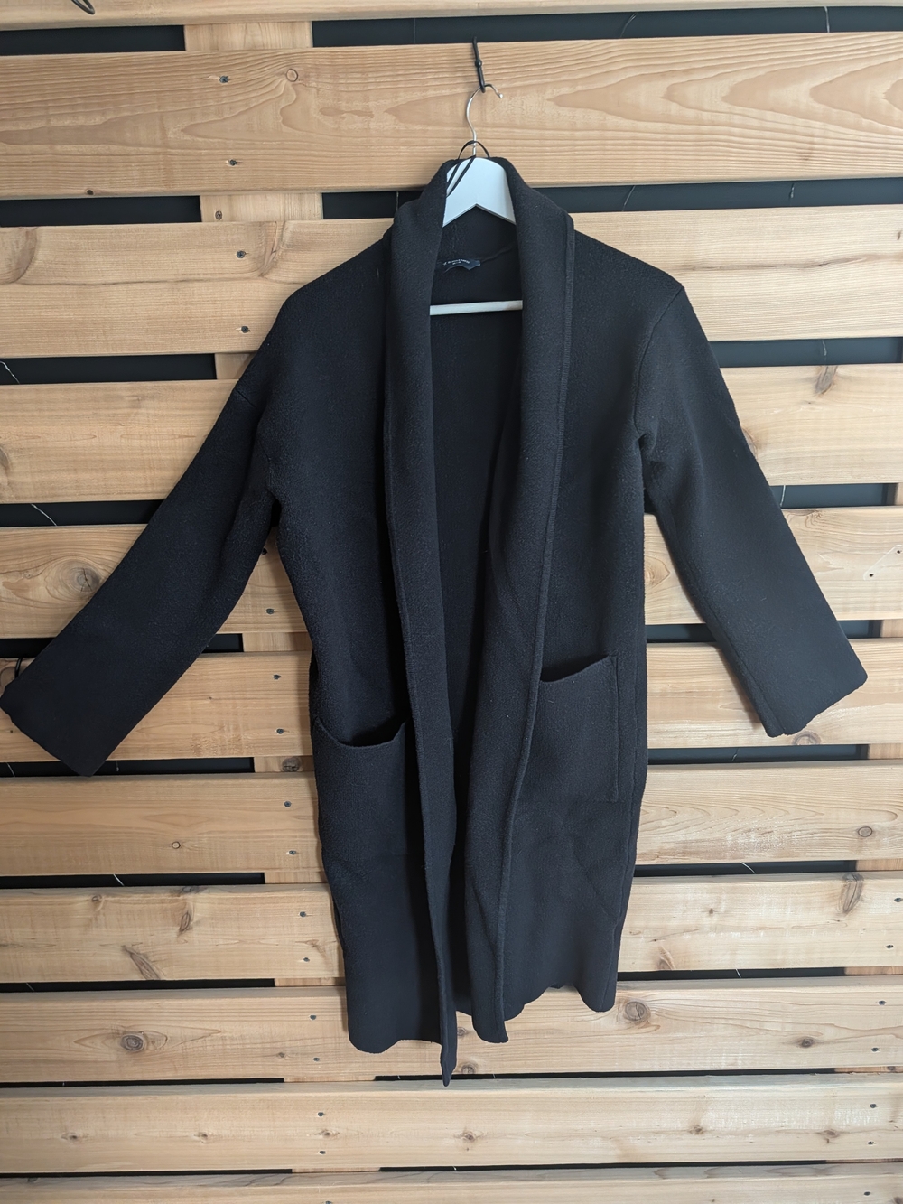 Denver Hayes Black Open-Front Shawl Collar Cardigan Coat